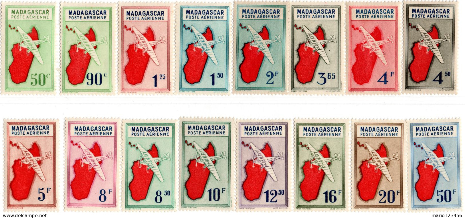 MADAGASCAR, POSTA AEREA, AIRMAIL, 1942, FRANCOBOLLI NUOVI (MLH*) Scott:MG C25-C25O - Nuovi