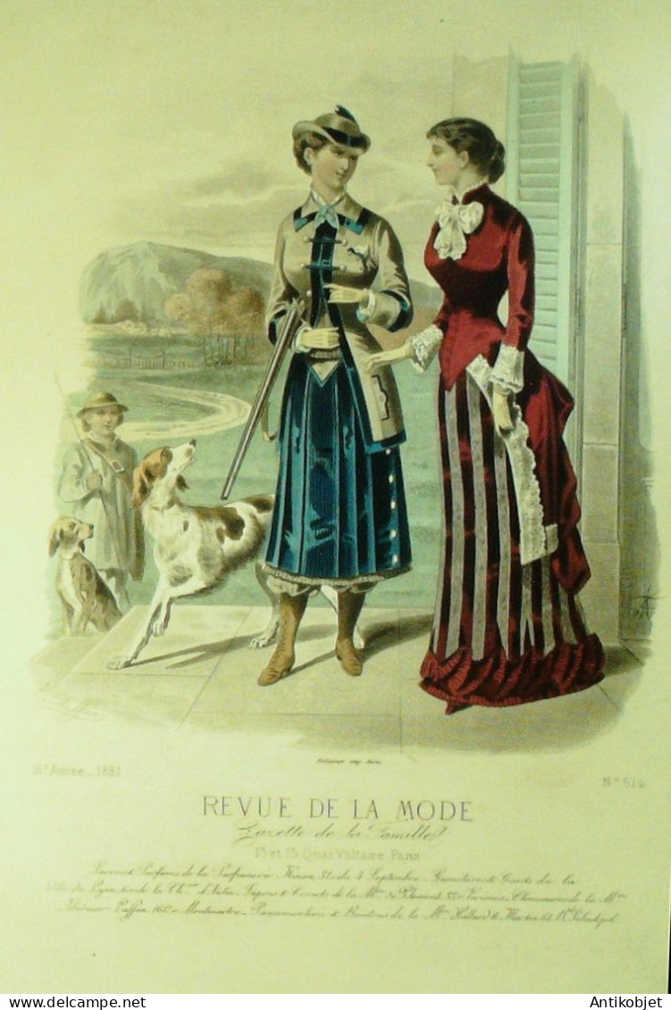 Gravure De Mode Revue De La Mode Gazette 1881 N°514 Travestissements (Maison Plument) Amazone Chasseuse - Ante 1900