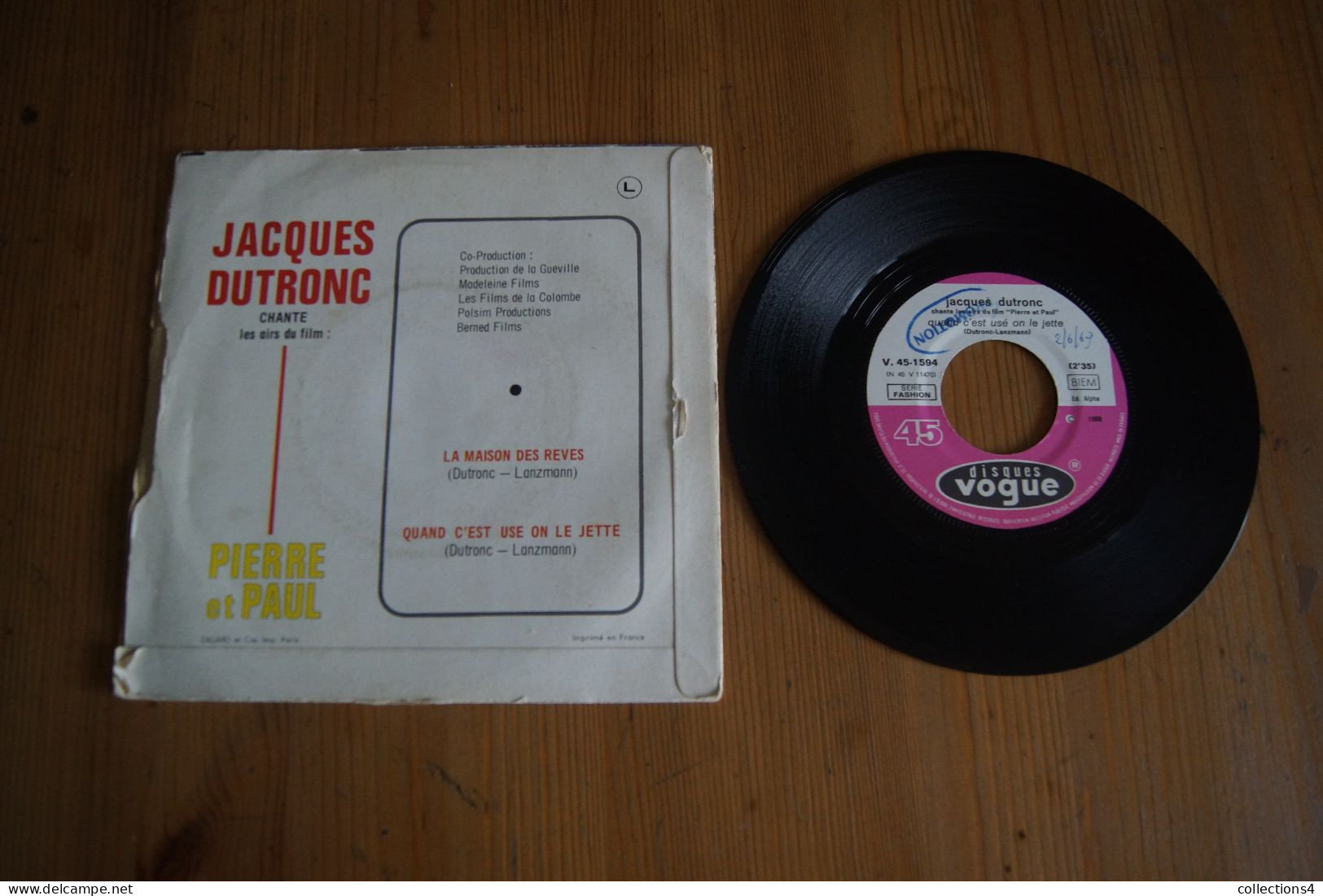 JACQUES DUTRONC LA MAISON DES REVES RARE SP PROMO 1969 DU FILM PIERRE ET PAUL - Soundtracks, Film Music