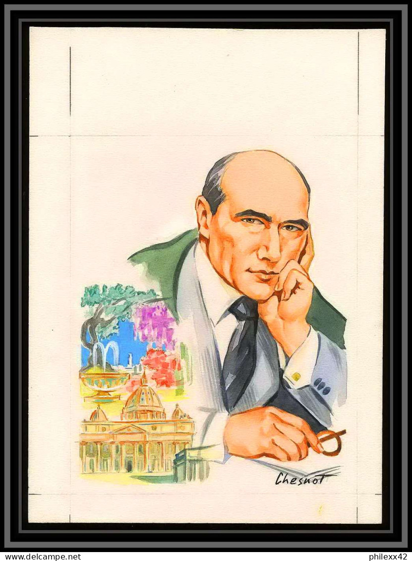 3002 France N°1594 André Gide écrivain Writer Maquette D'artiste Original Paint Artist Work FDC 1969 Signé Jean Chesnot - Artist Proofs