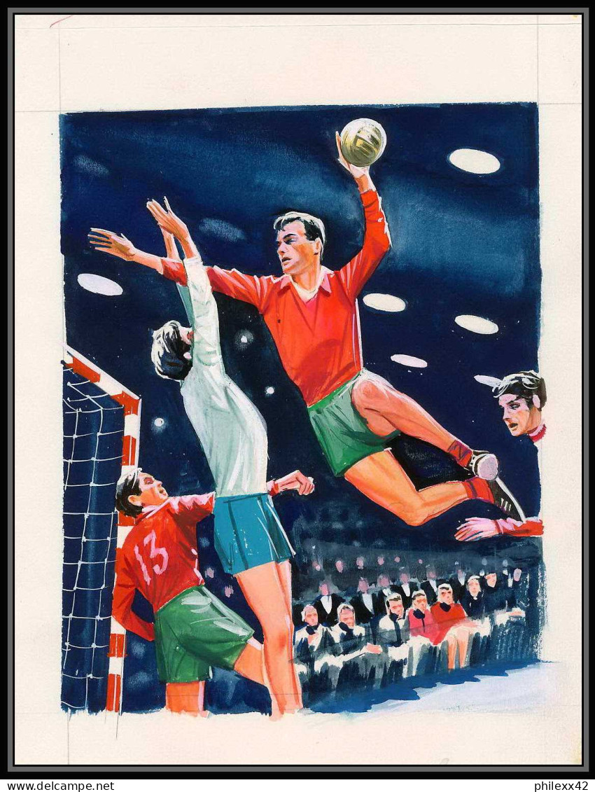 3005 France N°1629 Championnat Du Monde De Handball Maquette D'artiste Original Paint Artist Work FDC 1970 Signé Chesnot - Handball