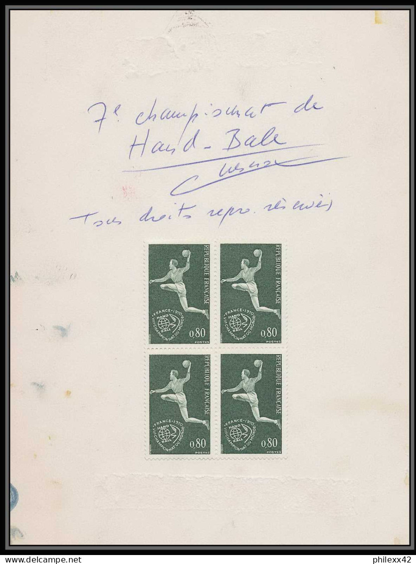 3005 France N°1629 Championnat Du Monde De Handball Maquette D'artiste Original Paint Artist Work FDC 1970 Signé Chesnot - Handball