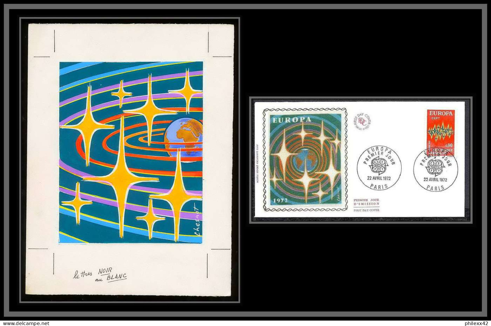 3013 France N°1715 Europa 1972 Maquette D'artiste Original Paint Artist Work FDC 1972 Signé Chesnot - 1972