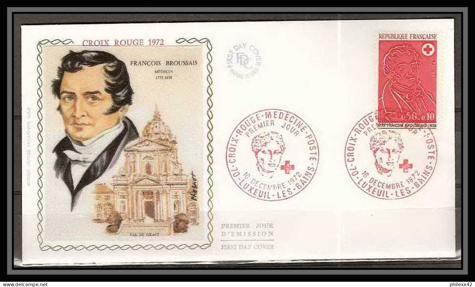 3017 France N°1736 Broussais Croix Rouge Red Cross Maquette D'artiste Original Paint Artist Work FDC 1972 Signé Chesnot - Artistenproeven