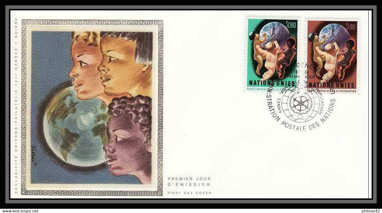 3044 Nations Unies Genève Mi N°43/44 Enfants Childs Maquette D'artiste Original Artist Work FDC Signé Chesnot 1974 - Unused Stamps