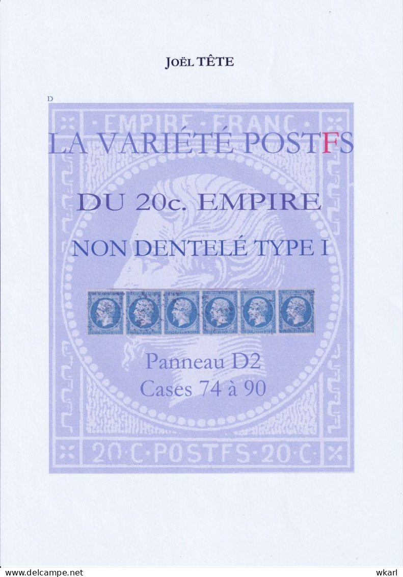 La Variété POSTFS Du 20c. Empire Non Dentelé Type I - Handbücher