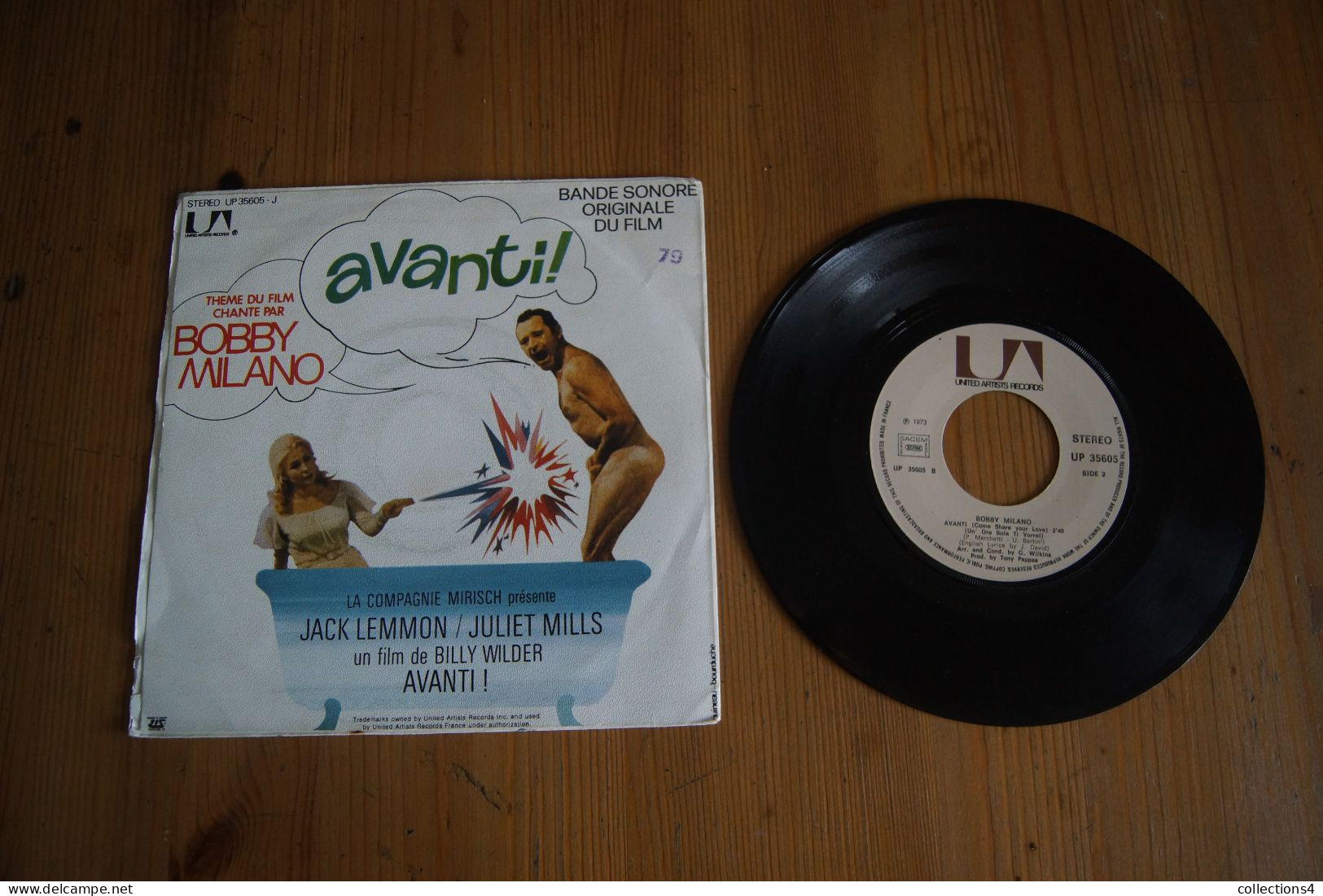 AVANTI BOBBY MILANO SP DE 1973 DU FILM DE BILLY WILDER JACK LEMMON JULIET MILLS - Soundtracks, Film Music