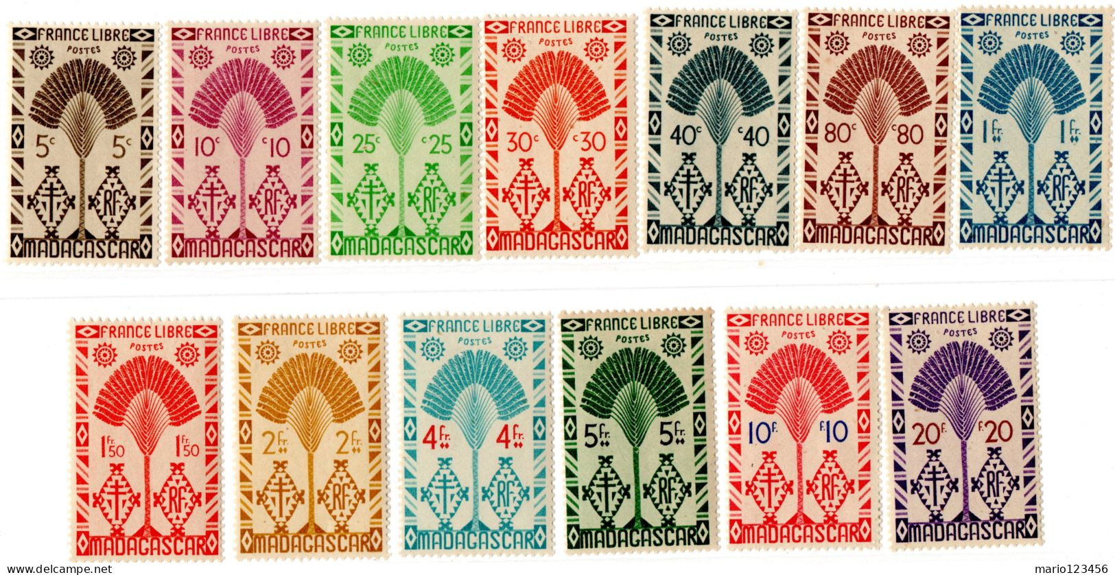 MADAGASCAR, FLORA, ALBERI, 1943, FRANCOBOLLI NUOVI (MNH**)  Scott:MG 241-249,251-254 - Nuovi