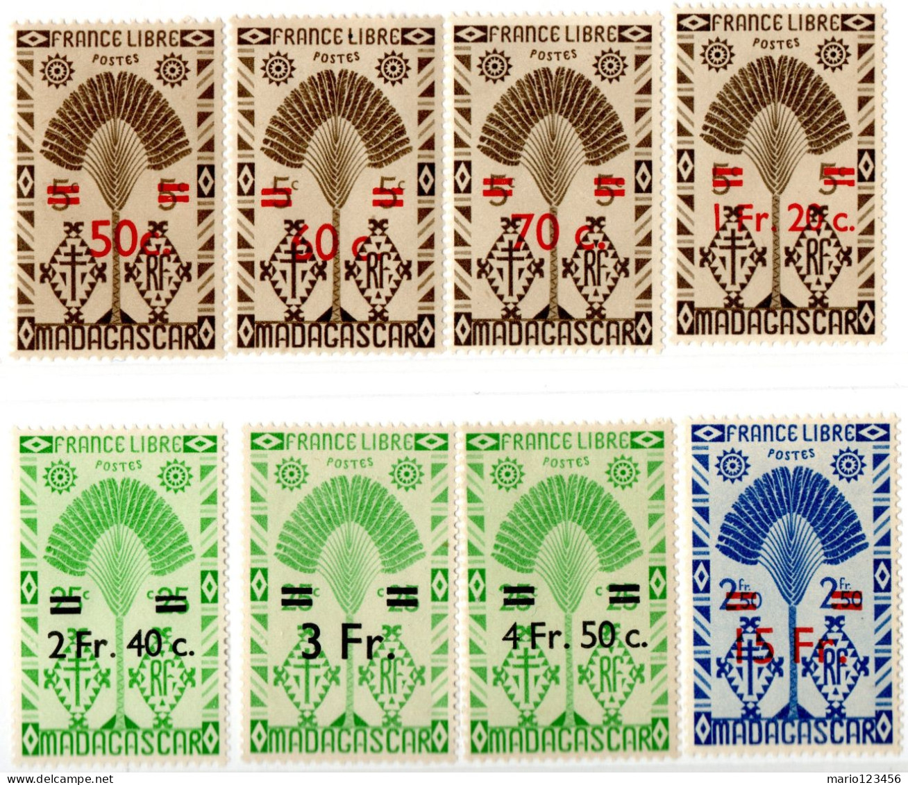 MADAGASCAR, FLORA, ALBERI, 1945, FRANCOBOLLI NUOVI (MNH**)  Scott:MG 261-268 - Nuovi