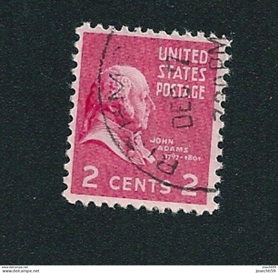 N° 371  John Adams 2c., Rose Carminé Timbre USA  Stamp Etats Unis D' Amérique  (1938) - Usados