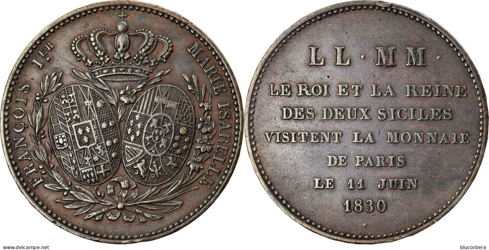 1830 FRANCESCO I E MARIA ISABELLE VISITA ALLA ZECCA PARIGI - SECONDA VISITA - MM. 37 GRZ. 20 - MOLTO RARA - Royaux/De Noblesse