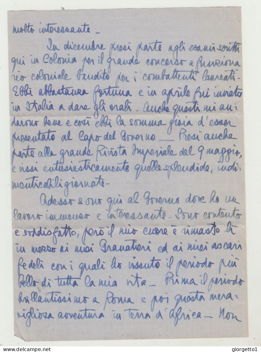 BUSTA CON LETTERA - ASMARA - ERITREA DEL 1937 - PER PRINCIPE GONZAGA FERRANTE VERSO ITALIA WW2