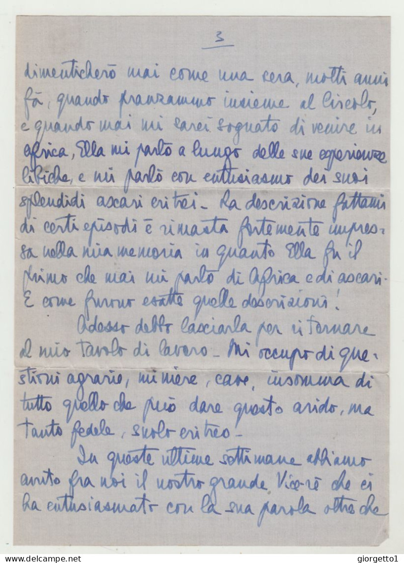 BUSTA CON LETTERA - ASMARA - ERITREA DEL 1937 - PER PRINCIPE GONZAGA FERRANTE VERSO ITALIA WW2