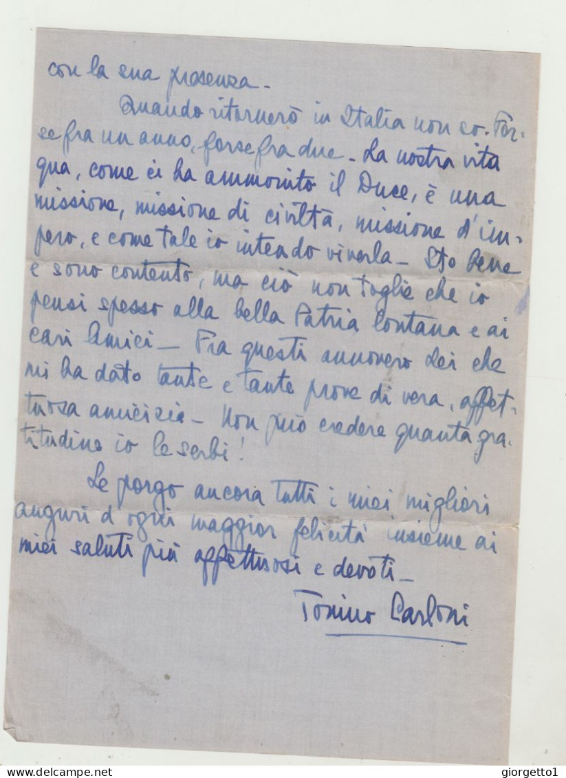 BUSTA CON LETTERA - ASMARA - ERITREA DEL 1937 - PER PRINCIPE GONZAGA FERRANTE VERSO ITALIA WW2