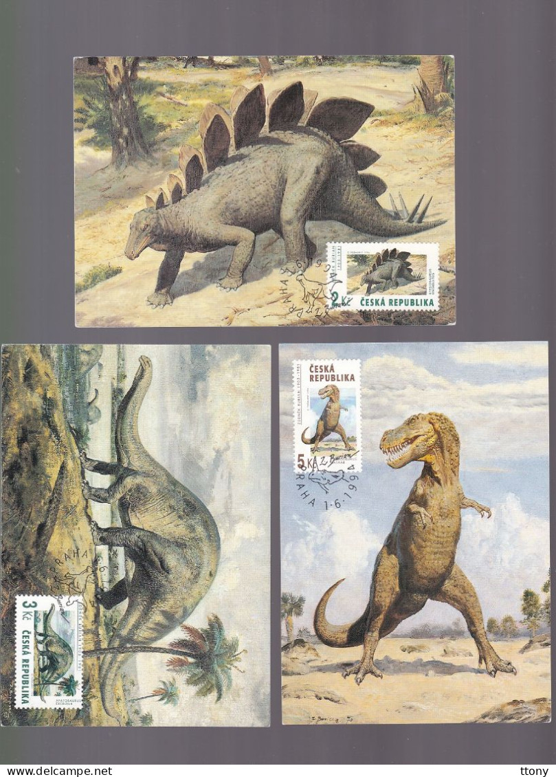 3 Cartes Maximum Ceska Republika 1994 Praha: Zdenek Burian  3 Cartes  Thème Dinosaures - Collections & Lots