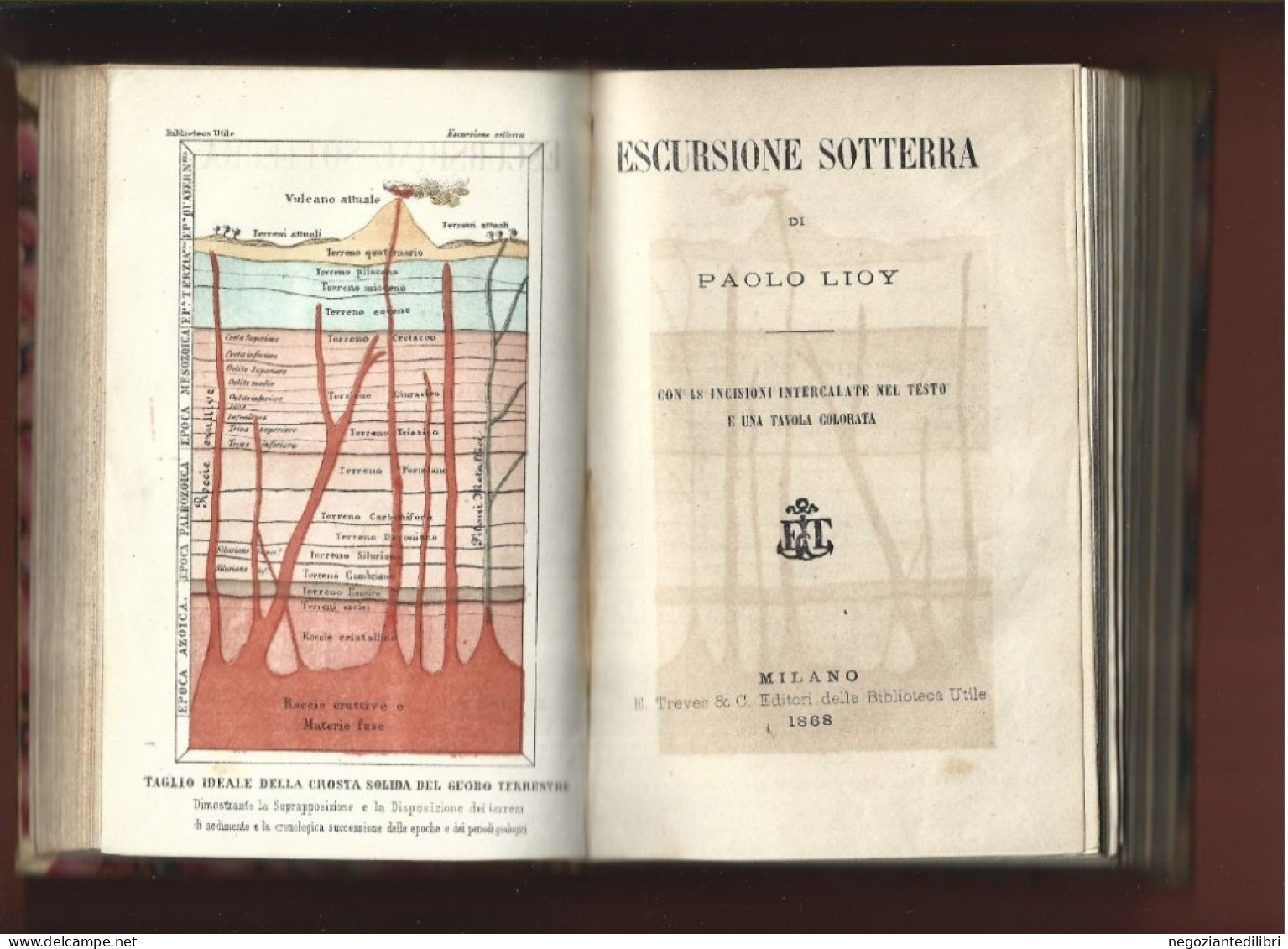 Astronomia-Paleontologia+P.Lioy ESCURSIONE NEL  CIELO- ESCURSIONE SOTTERRA-Ed.Treves 1868/69 - Livres Anciens