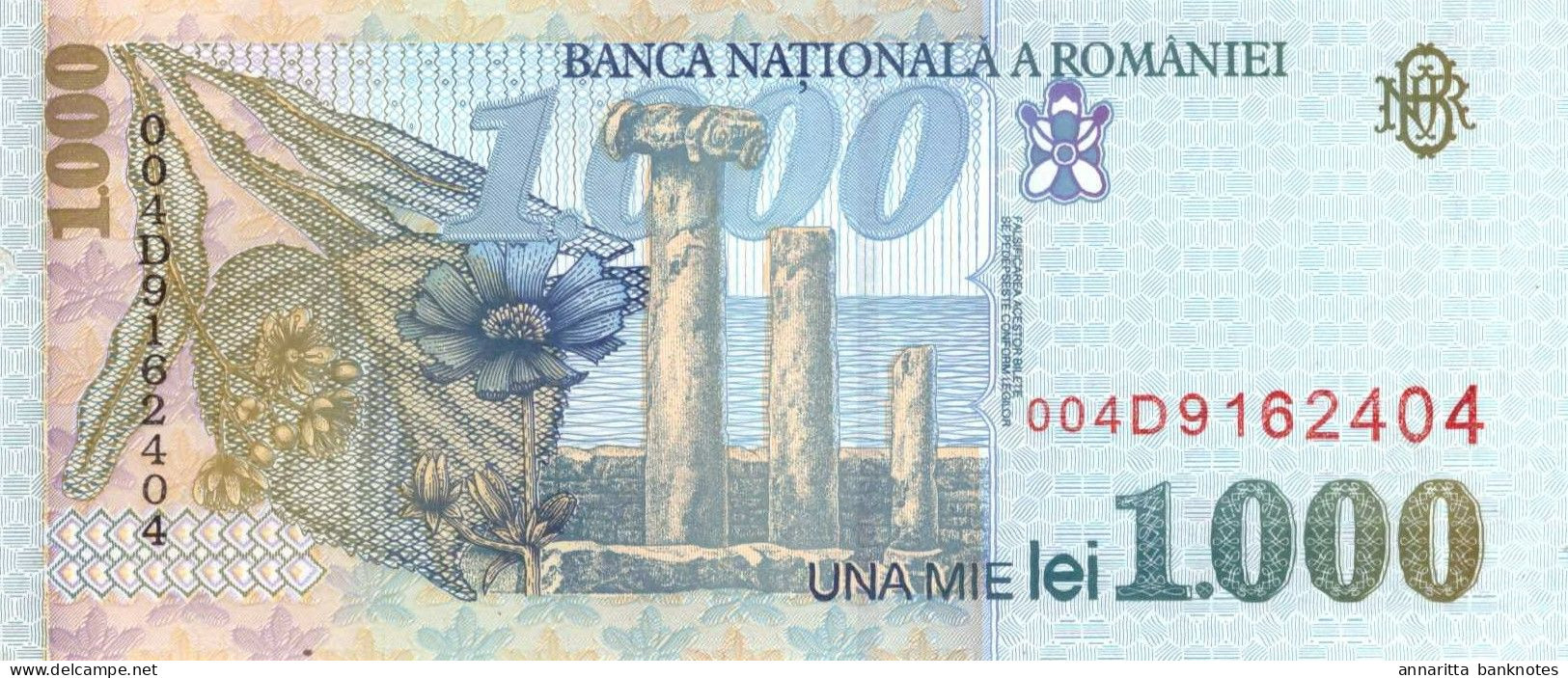 Romania 1000 Lei 1998, Wmk: Tilting BNR. UNC (P-106b, B-266b) Prefix 004D - Roumanie