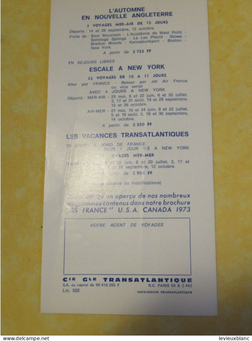 Marine/Découvrez Les Etats-Unis Et Le Canada/ Paquebot " FRANCE "/ Transat-Air France/1973     DT172 - Toeristische Brochures