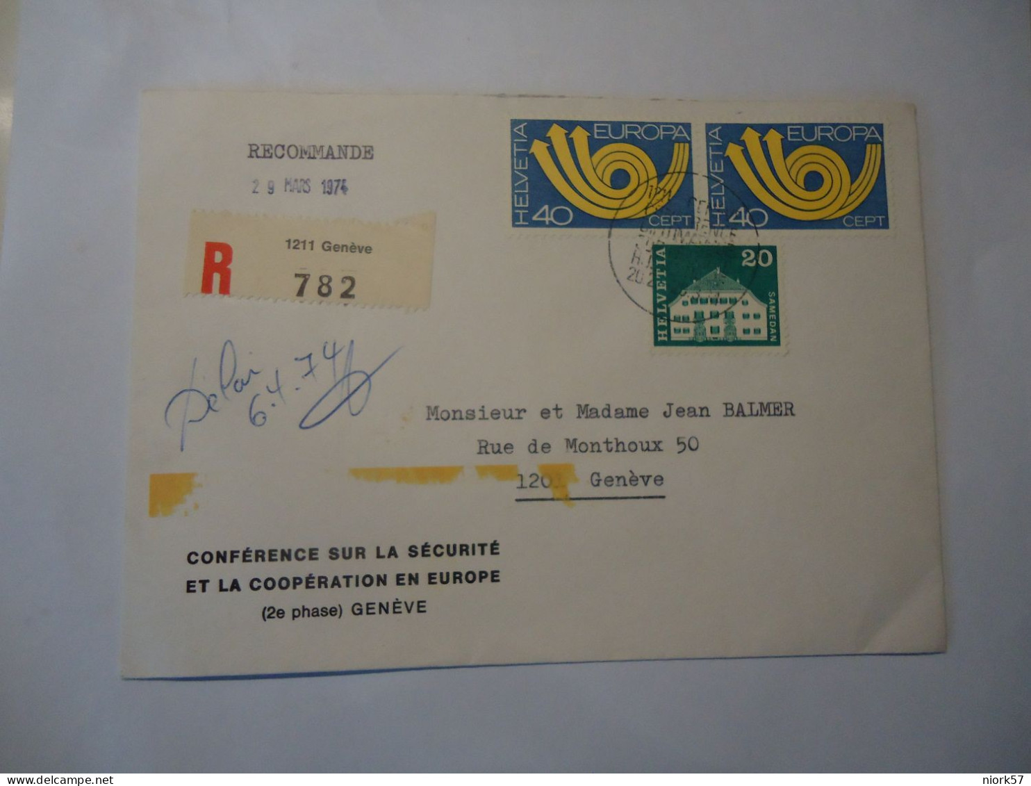 SWITZERLAND  REGISTERED COVER GENEVE  1974 EUROPA - 1974