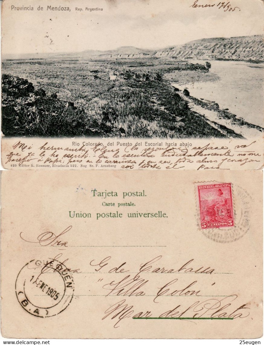 ARGENTINA 1905 POSTCARD SENT TO MAR DEL PLATA - Storia Postale