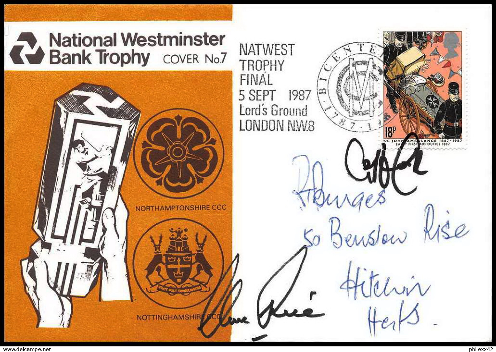 0862 Grande Bretagne Great Britain - Cricket Natwest Trophy Fianl 4/6/1987 Signé (signed) CAPTAINS - Cricket