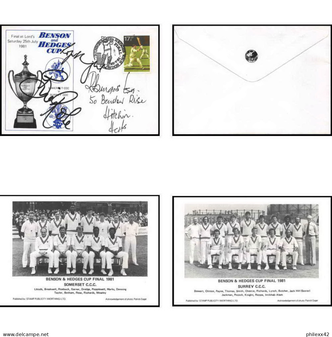 0864 Grande Bretagne Great Britain - Cricket Benson And Hedges Cup 25/7/1981 Signé (signed) CAPTAINS - Cricket