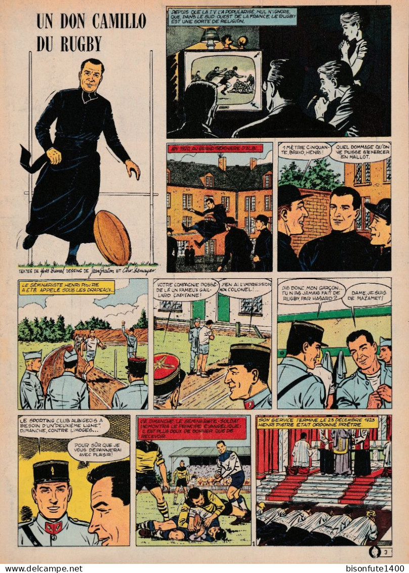 Bandeau Titre De "Un Don Camillo Du Rugby" Datant De 1960 Dessiné Par Jean Graton Et Inédit En Album. - Michel Vaillant