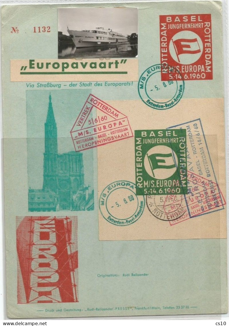 EUROPAVAART  1st Edition 5jun1960 Cruise Official Ltd Card With Official Souvenir Sheet By M/S Europa - Autres (Mer)