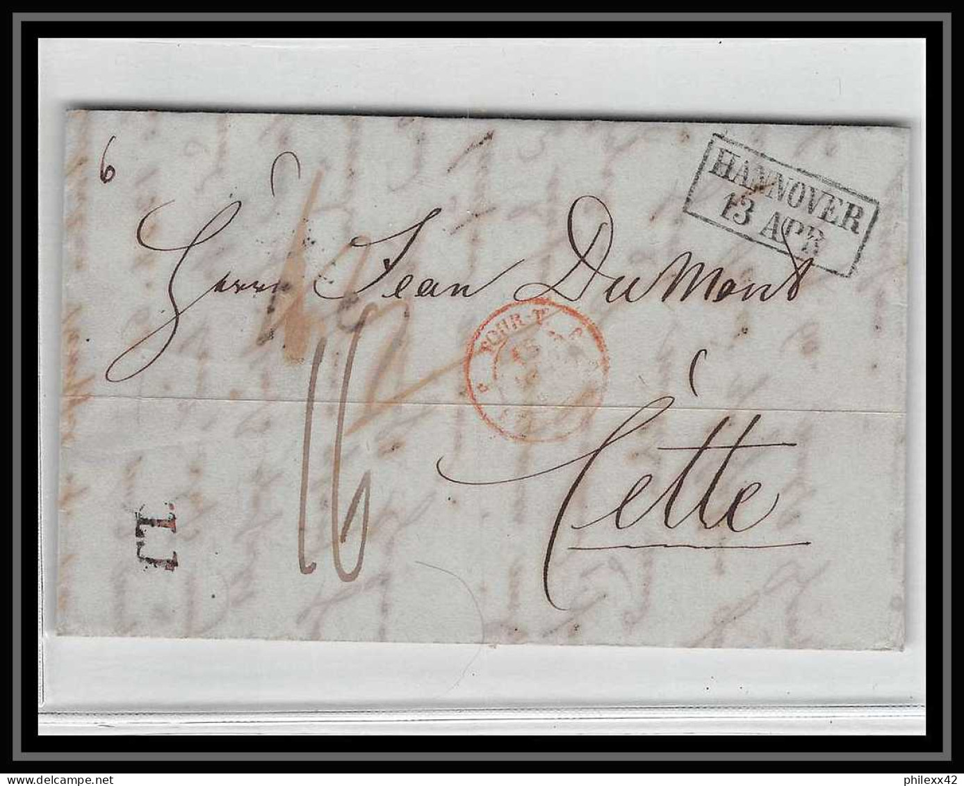 41133 Lettre LAC Allemagne Deutschland Hannover TT Tour T Strasbourg 1848 Cette Herault France Marque D'entree Vorlaufer - Luebeck