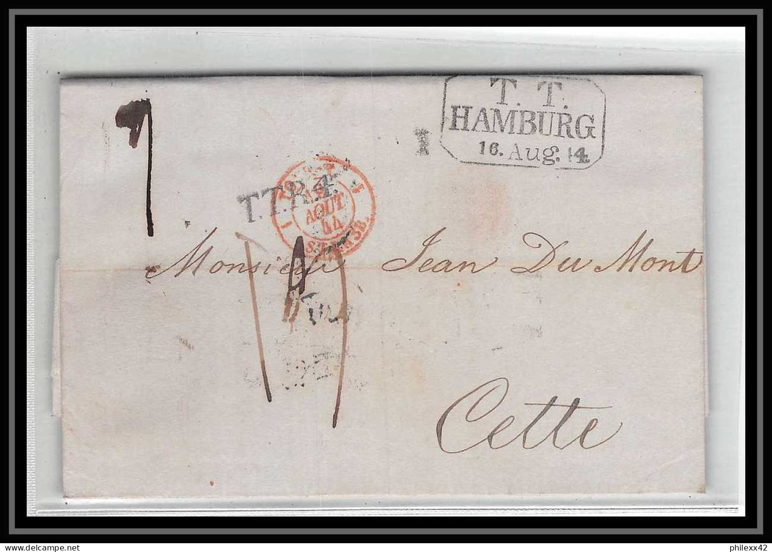 41201 Lettre LAC Allemagne Deutschland Hamburg TT Tour-T Strasbourg 1844 TTR4 Cette Herault France Marque D'entree - Entry Postmarks