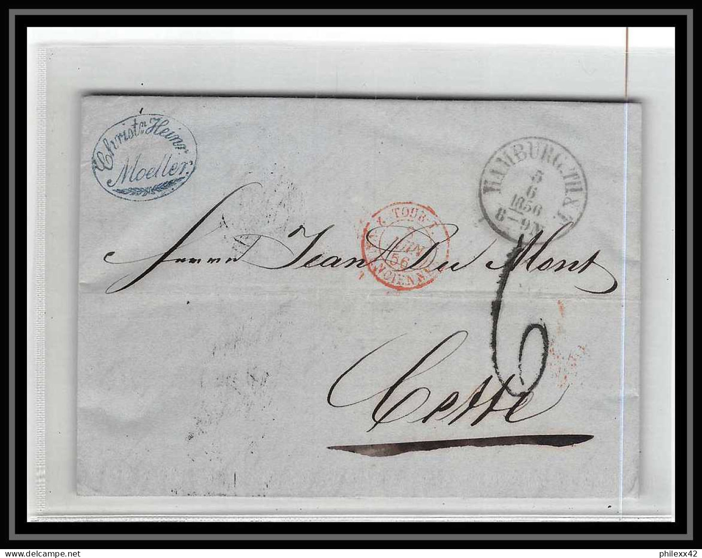 41228 Lettre LAC Allemagne Deutschland Hamburg Tour-T VALENCIENNES 1856 Cette France Marque D'entree Vorlaufer - Entry Postmarks