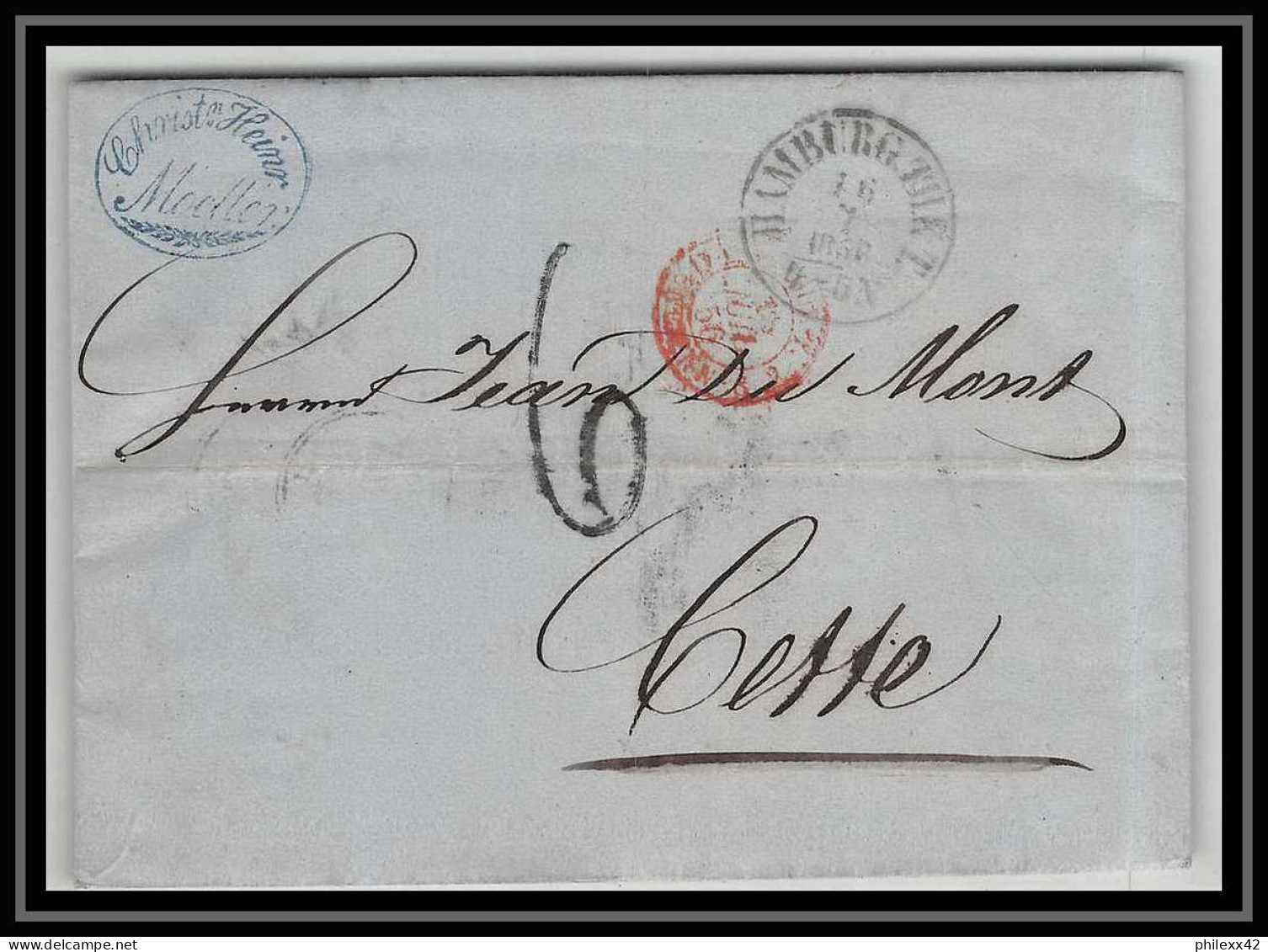 41246 Lettre LAC Allemagne Deutschland Hamburg Tour-T VALENCIENNES 1856 Cette France Marque D'entree Vorlaufer - Hamburg