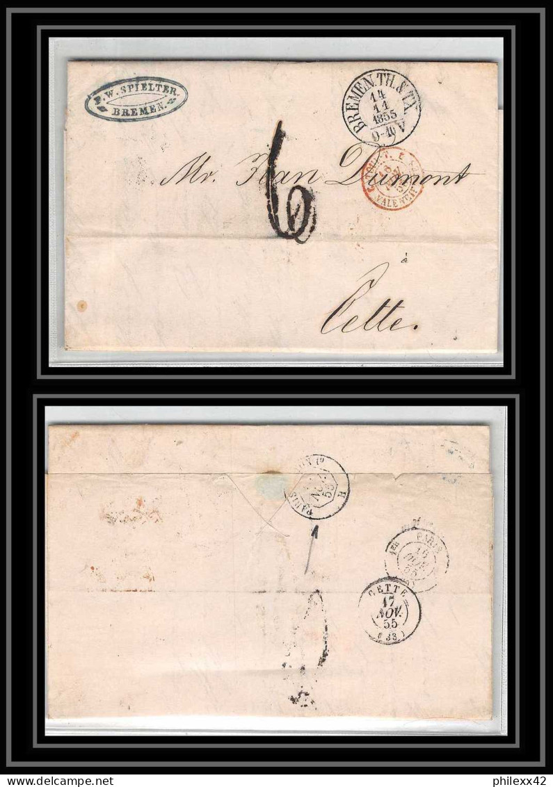 41257 Lettre LAC Allemagne Deutschland Bremen Tour-T VALENCIENNES 1855 Cette Herault France Marque D'entree Vorlaufer - Bremen