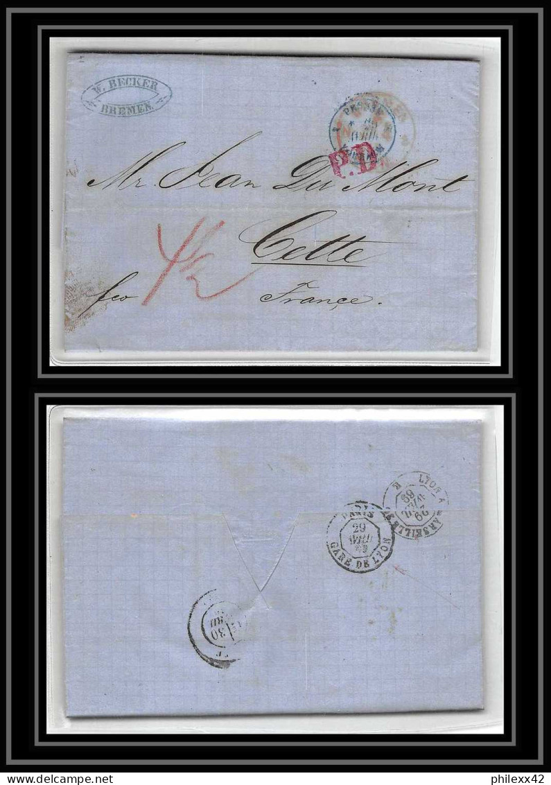 41258 Lettre LAC Allemagne Deutschland Bremen Prusse Forbach 1868 Cette Herault France Marque D'entree Vorlaufer - Brême