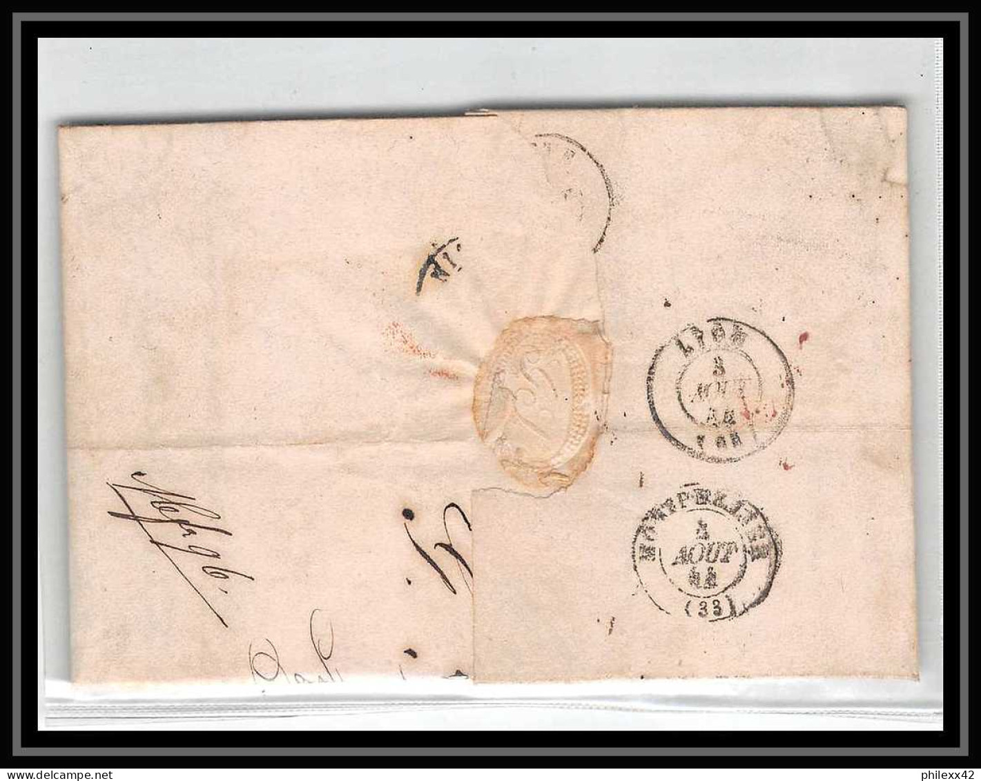 41313 Lettre LAC Allemagne Deutschland Crefeld Prusse Forbach CPR2 1844 Cette Herault France Marque D'entree Vorlaufer - Entry Postmarks