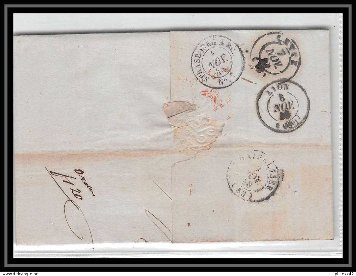 41317 Lettre LAC Allemagne Deutschland Mainz Tour-T Strasbourg 1848 Cette Herault France Marque D'entree Vorlaufer - Entry Postmarks