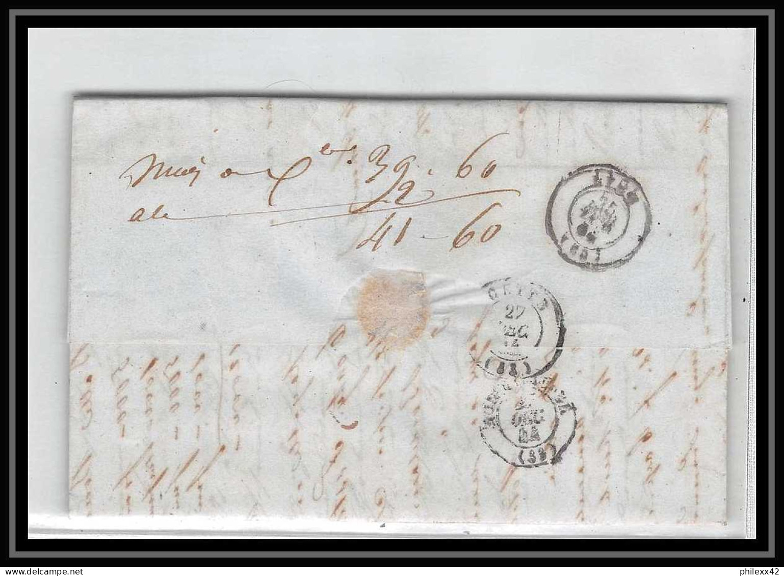 41318 Lettre LAC Allemagne Deutschland Mainz Tour-T Strasbourg 1844 TTR2 Cette Herault France Marque D'entree Vorlaufer - Entry Postmarks