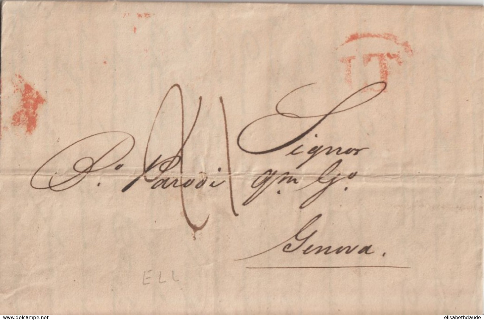 TURQUIE - 1835 - LETTRE PURIFIEE (RARE CACHET NETO DI FUORA ET DI DENTRO) De SMYRNE => GENOVA - ...-1858 Préphilatélie