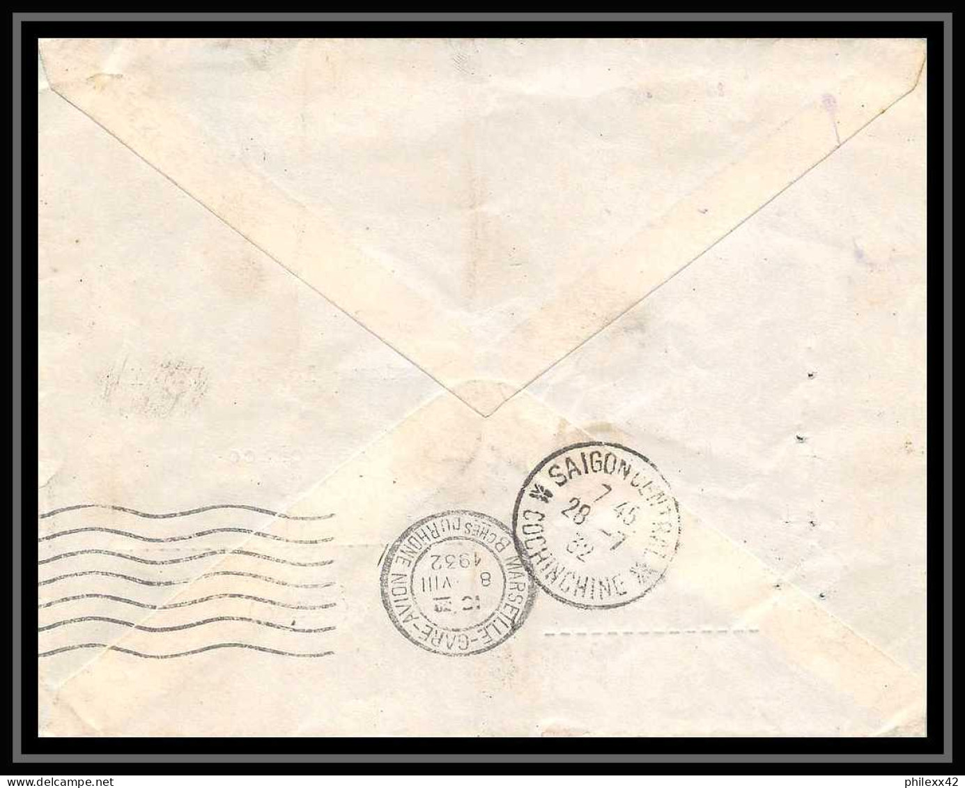 41590 Saigon Viet Nam Marseille Pour Arcueil Sine 1932 Air Orient Aviation PA Poste Aérienne Airmail Lettre Cover - Luchtpost