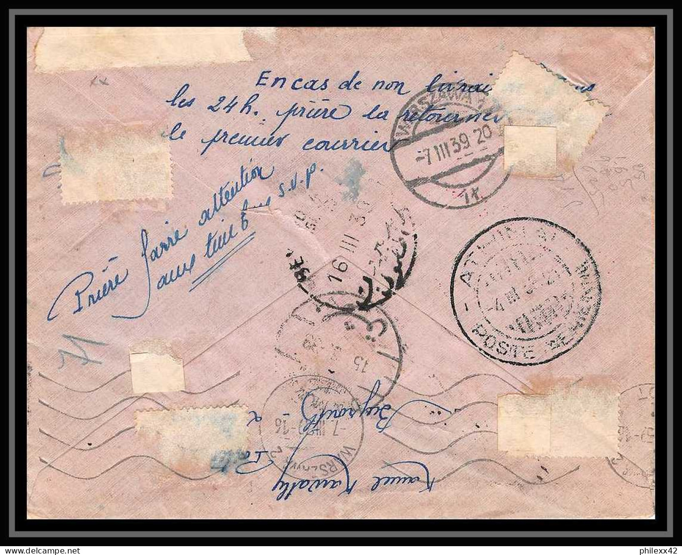 41587a Liban (Lebanon) Premier Vol First Flight Beyrouth Varsovie 1939 Aviation PA Poste Aérienne Airmail Lettre Cover - Luftpost