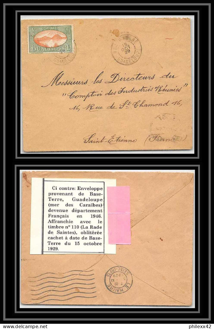 41616 GUADELOUPE N°110 Basse Terre 1929 Pour St Etienne Loire Aviation PA Poste Aérienne Airmail Lettre Cover - Poste Aérienne