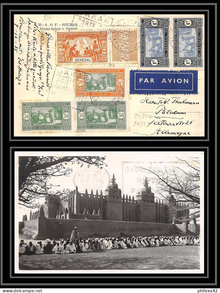 41624 Senegal 7/12/1935 Bel Affranchissement Potsdam Aviation PA Poste Aérienne Airmail Carte Postale (postcard) - Luchtpost