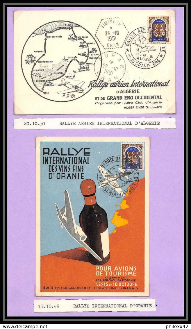 41631 Rallye INTERNATIONAL Des Vins Fins D'oranie Algérie 1949 + 1951 Aviation PA Poste Aérienne Airmail Lettre Cover - Luftpost
