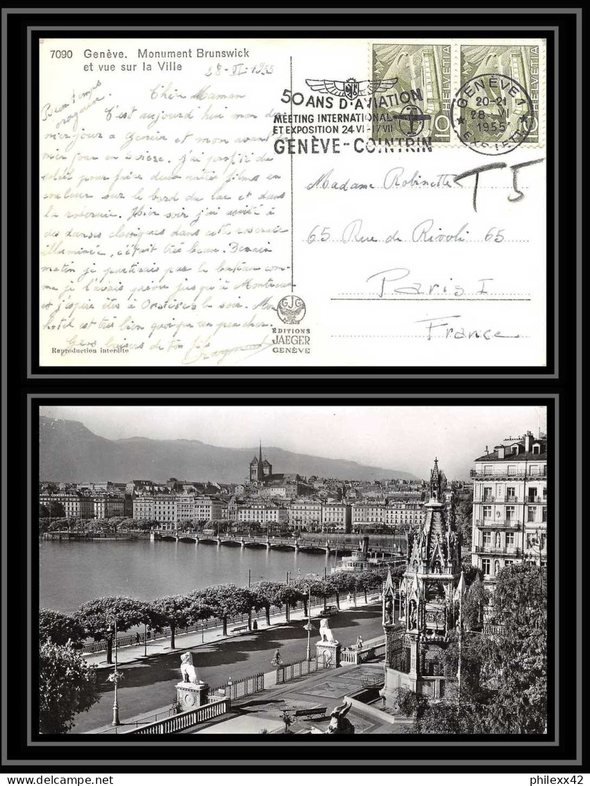 41635 Suisse (Swiss) 1955 50 Ans D'aviation Geneve Aviation PA Poste Aérienne Airmail Carte Postale (postcard) - Autres & Non Classés