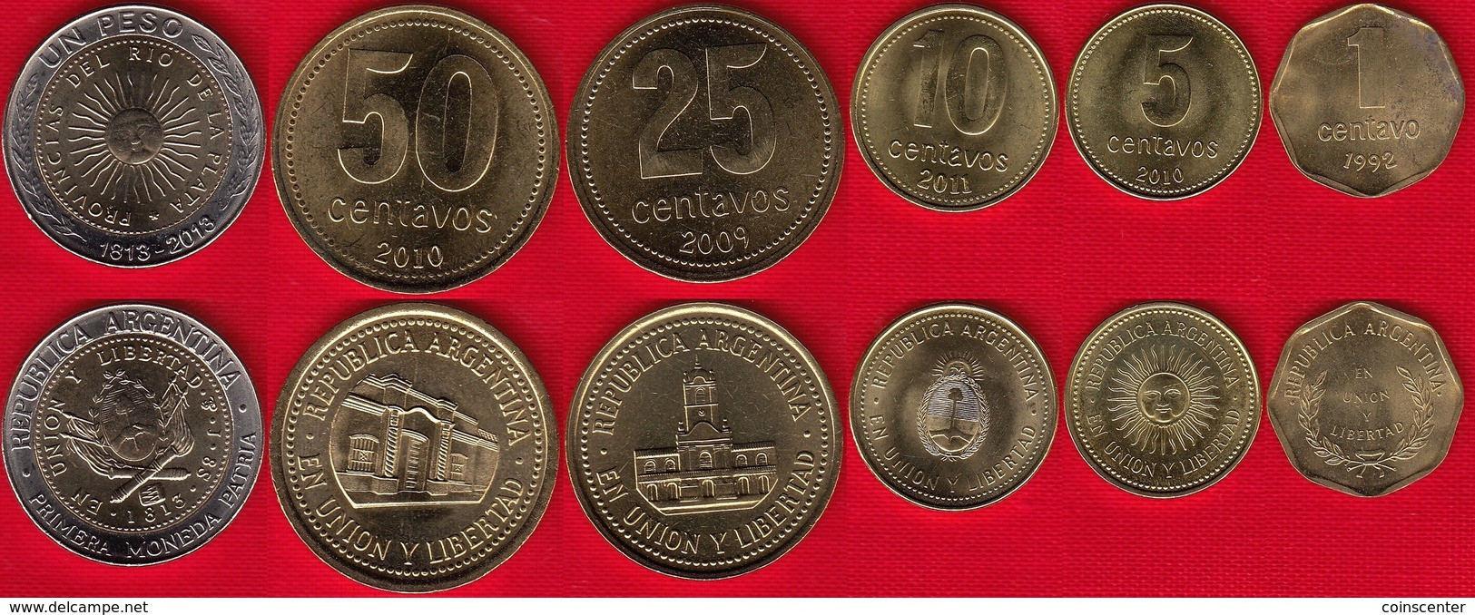 Argentina Set Of 6 Coins: 1 Centavo - 1 Peso 1992-2013 UNC - Argentinië