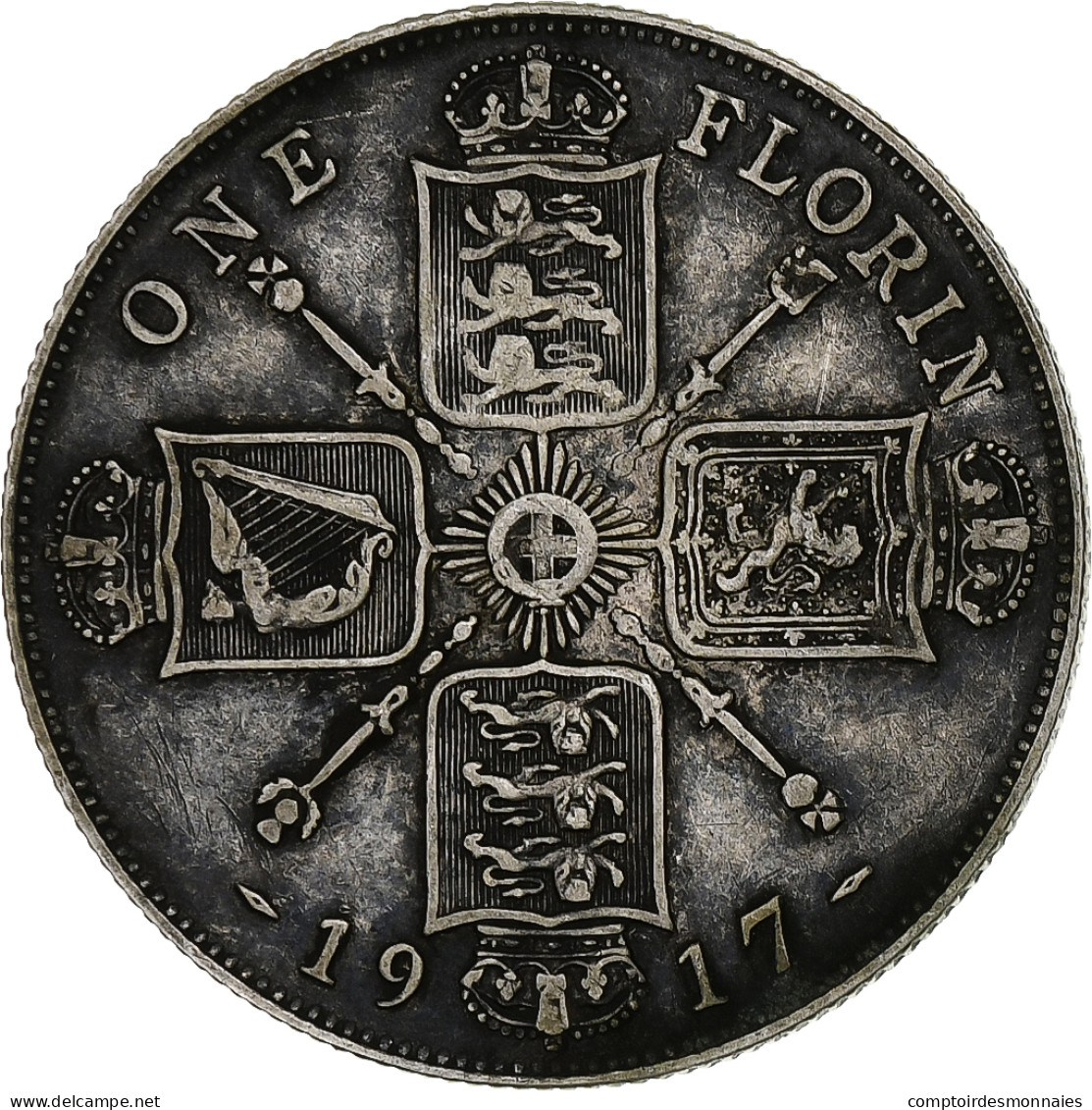 Monnaie, Grande-Bretagne, George V, Florin, 1917, TB+, Argent, KM:817 - J. 1 Florin / 2 Shillings