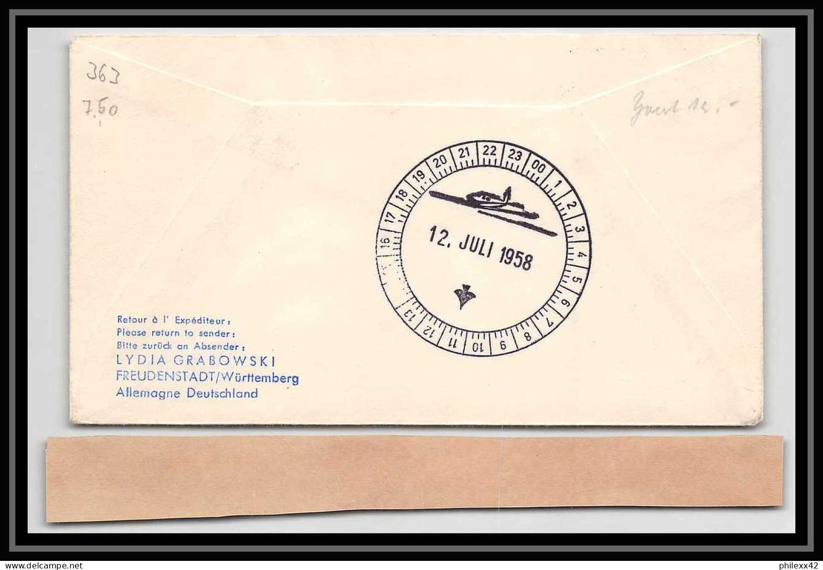 41667 Vol à Voile 1958 Signé Signed Pilot Franz Ebert Allemagne Germany Saar Aviation Airmail Lettre Cover - Storia Postale