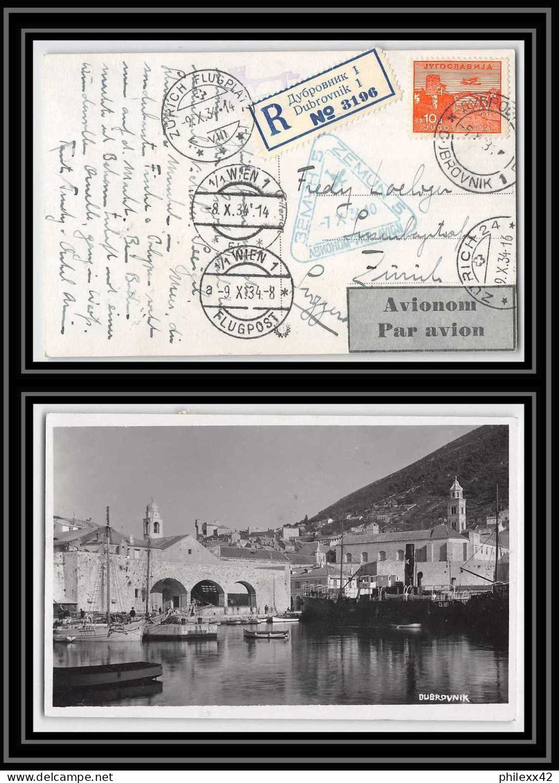 41728 Dubrovnik Zurich Via Wien 1934 Yougoslavie (Yugoslavia) Aviation PA Poste Aérienne Airmail Carte Postale Postcard - Airmail