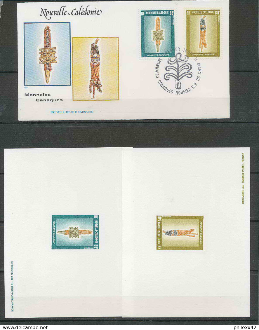 Nouvelle Calédonie épreuve De Luxe / Deluxe Proof + FDC Premier Jour N° 592 / 93 Monnaie Canaque 2 épreuves - Geschnittene, Druckproben Und Abarten