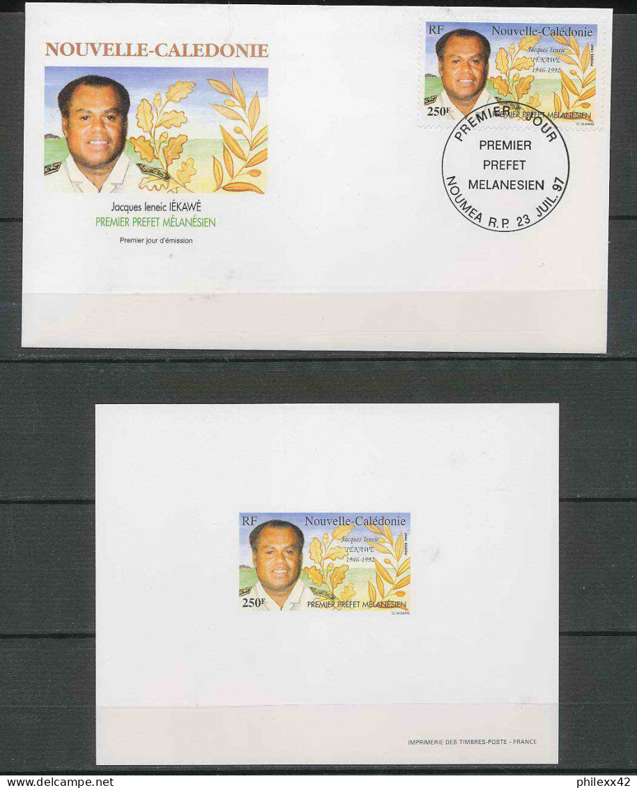 Nouvelle Calédonie épreuve De Luxe / Deluxe Proof + FDC Premier Jour N° 734 Jacques Iekawé Premier Prefet Mélanésien - Ongetande, Proeven & Plaatfouten